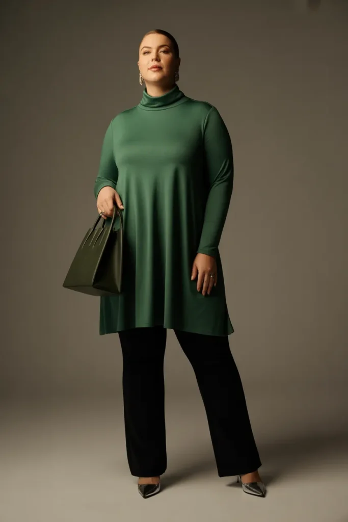 Plus Size Turtleneck Tunic with Straight Pants Outfit