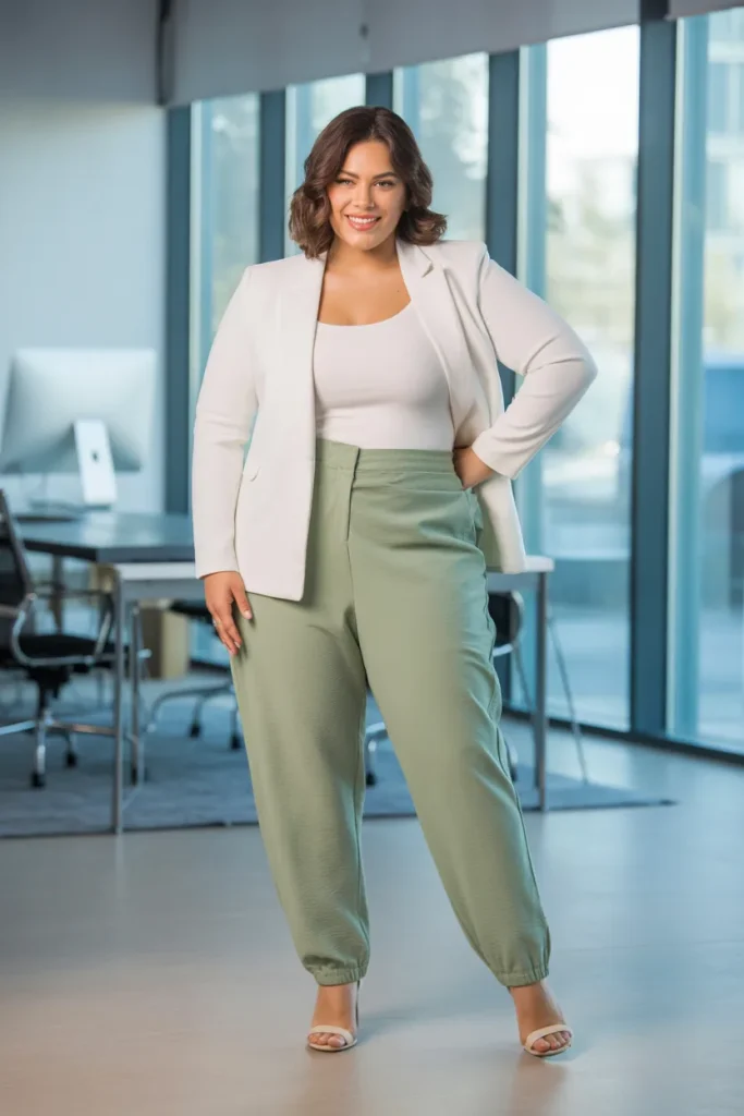 Plus Size Twill Joggers with Structured Top Outfit