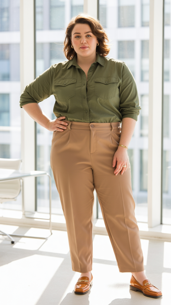 Plus Size Utility Shirt with Tapered Trousers Outfit