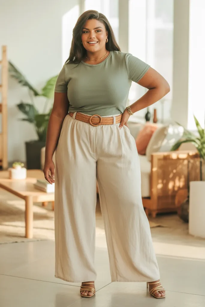 Plus Size Wide Leg Linen Pants with Fitted Tees