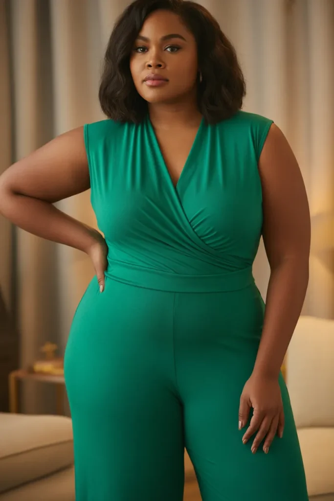 Plus Size Wrap Front Jersey Jumpsuit Outfit