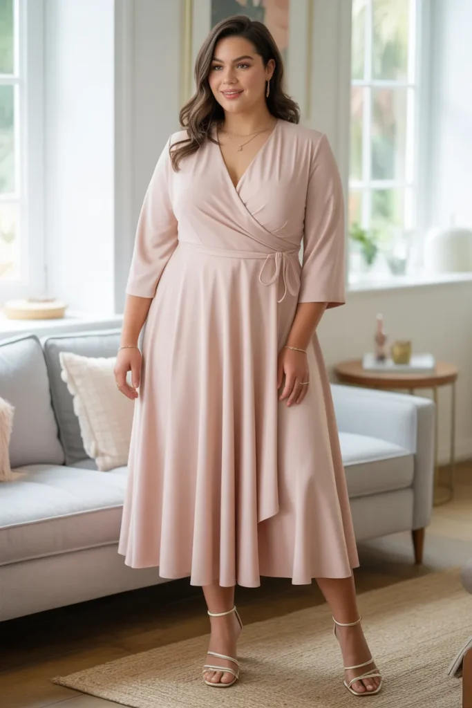 Plus Size Wrap Style Midi Dress with Sandals