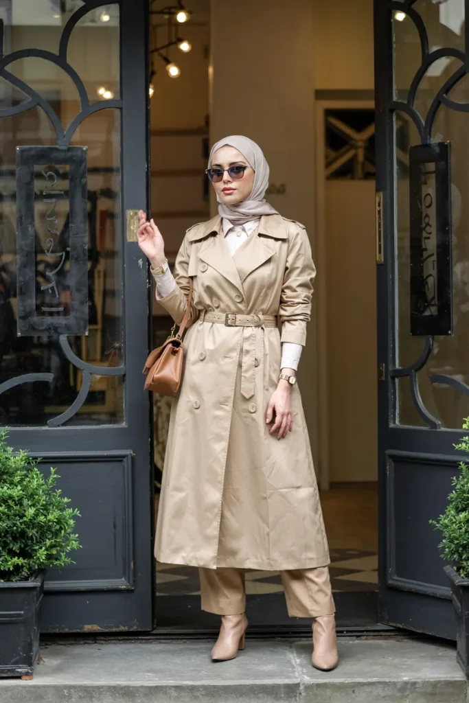 Preppy Trench Spring Hijab Outfit