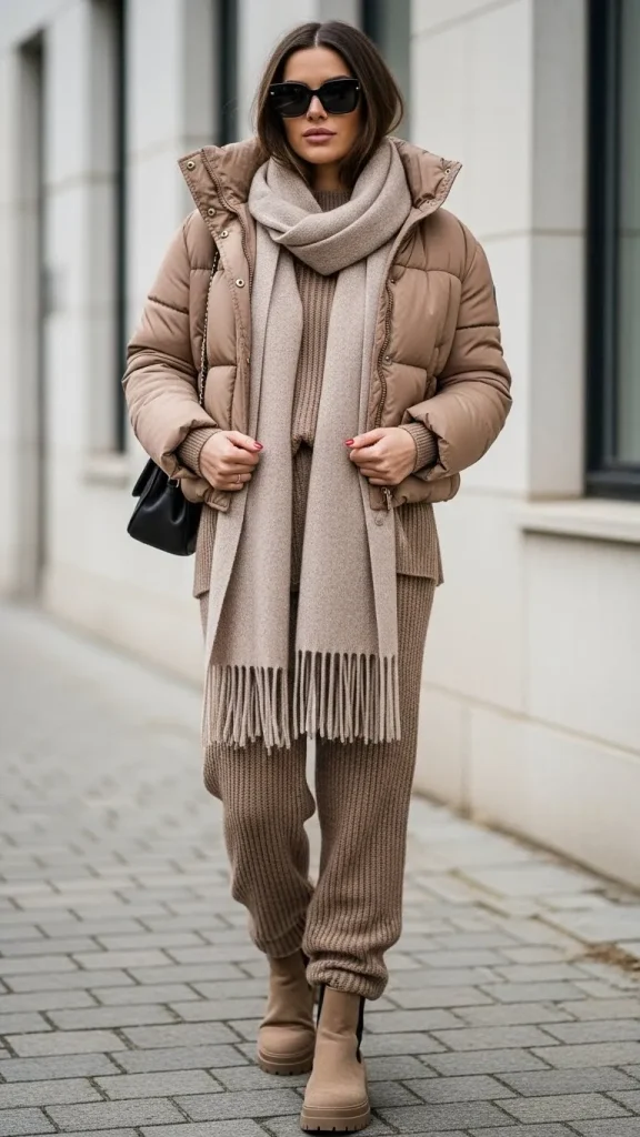 Puffer Jacket with Knit Co Ord