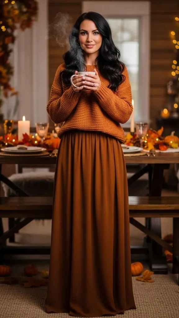 Pumpkin Spice Sweater with Maxi Skirt