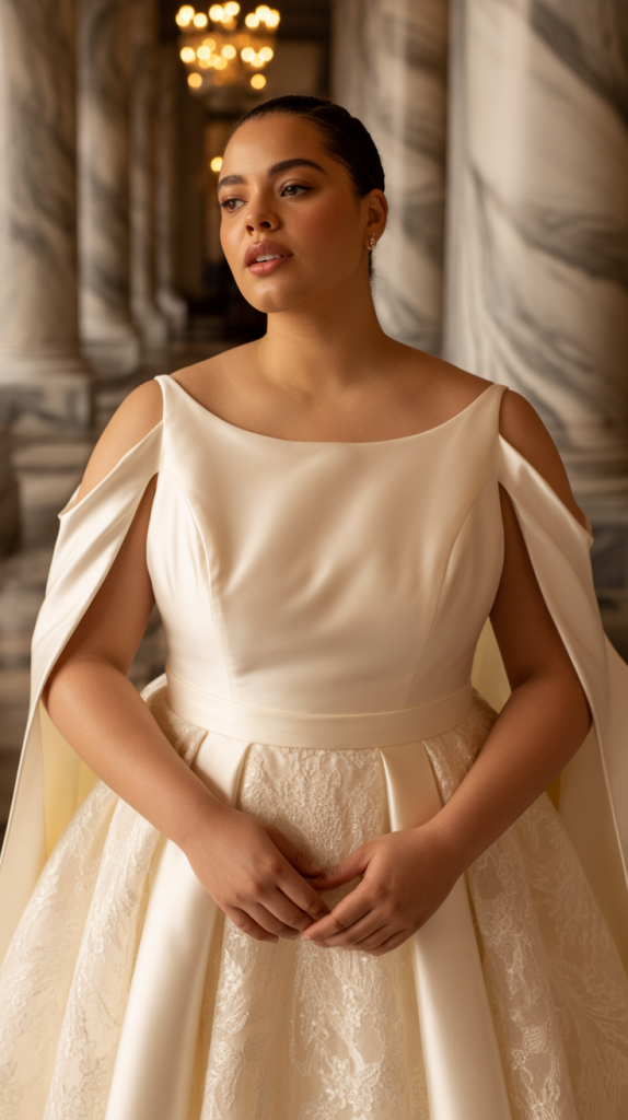 Sabrina Neckline with Cutaway Shoulders Wedding Dress