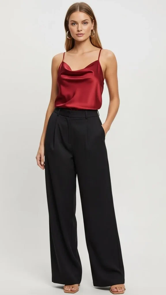 Satin Cami With Wide Leg Trousers