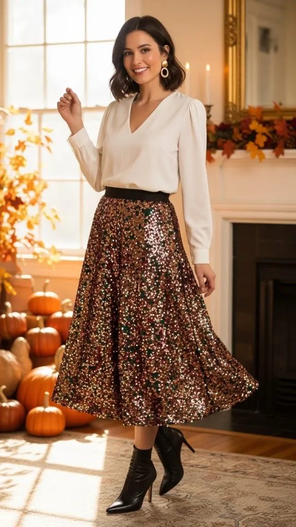 Sequin Skirt with Knit Top
