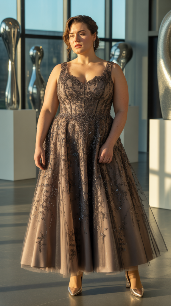 Shirley Black Lace and Sparkle Tulle Plus Size Wedding Dress