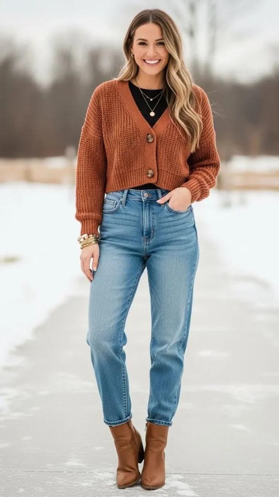 Slouchy Jeans with Cropped Cardigan