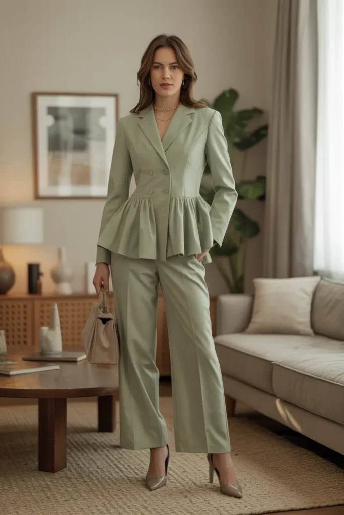 Spring Architectural Peplum Blazer Ensemble Work Outfit
