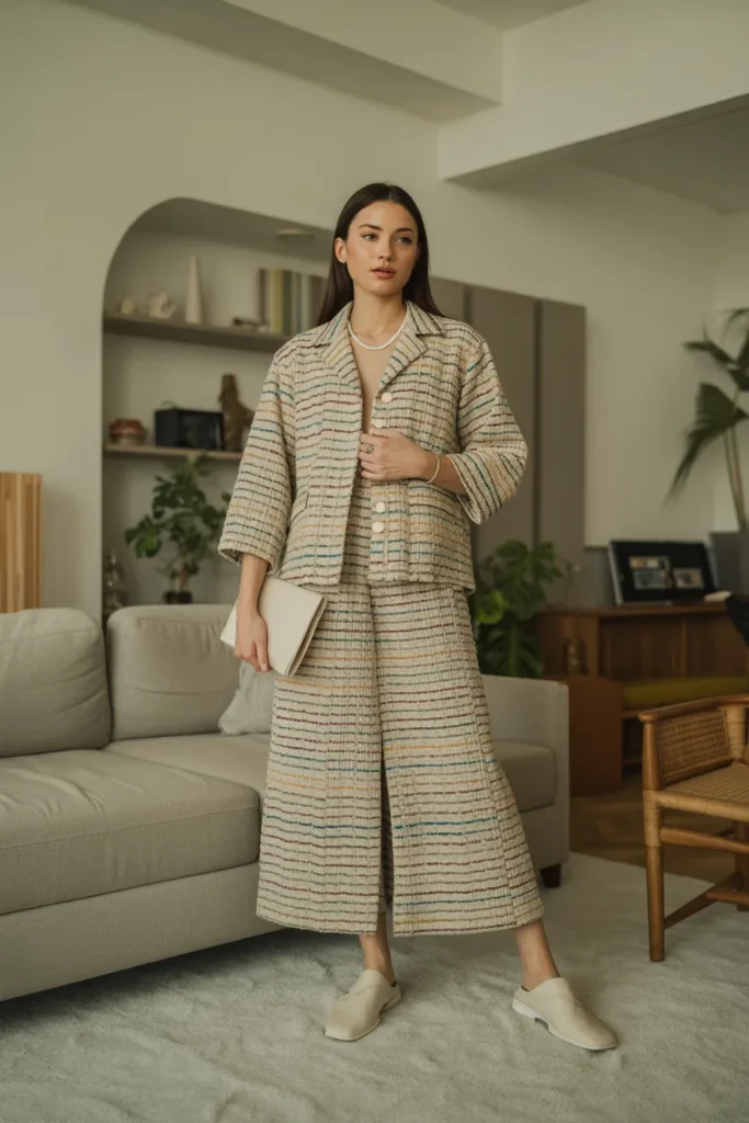 Spring Artisanal Weave Coordinates Work Outfit