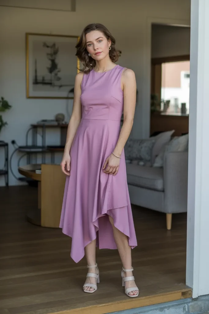 Spring Asymmetrical Hem Dress Work Outfit
