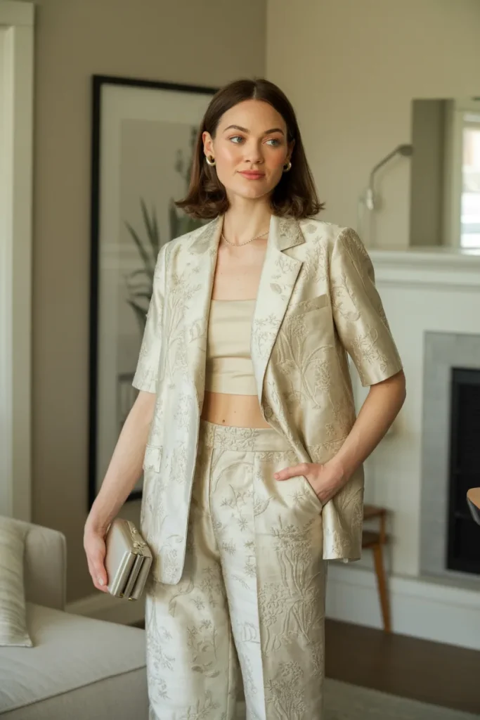Spring Botanical Jacquard Coordinates Work Outfit