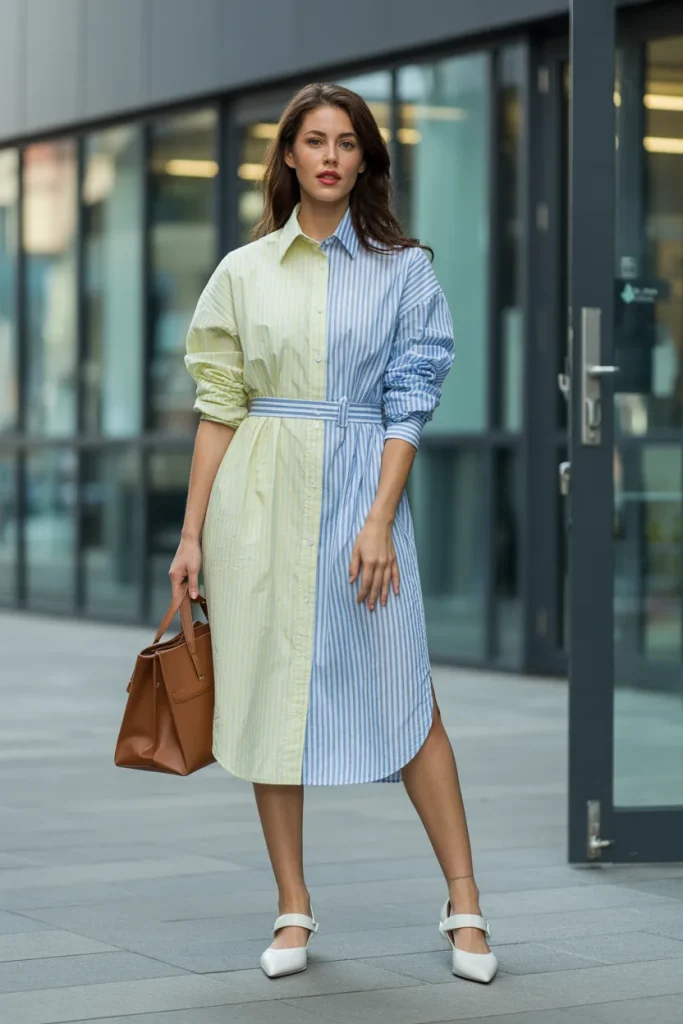 Spring Color Dipped Shirt Dress Office Outfit