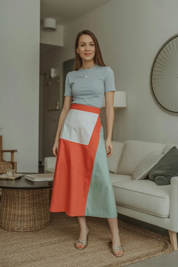Spring Colorblock Asymmetric Skirt Ensemble Work Outfit