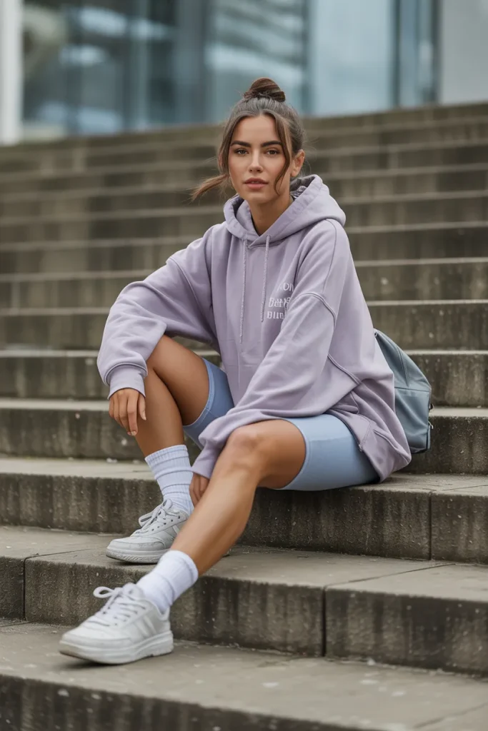 Spring Comfy Oversized Hoodie Bike Shorts Outfit