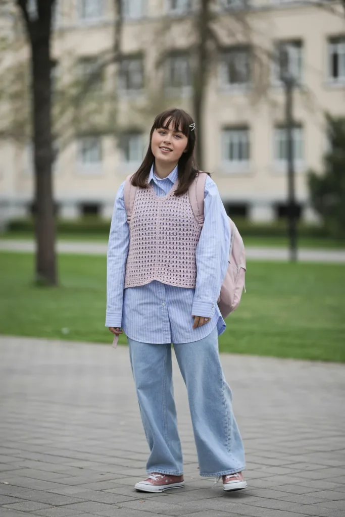 Spring Crochet Vest Layered Outfit