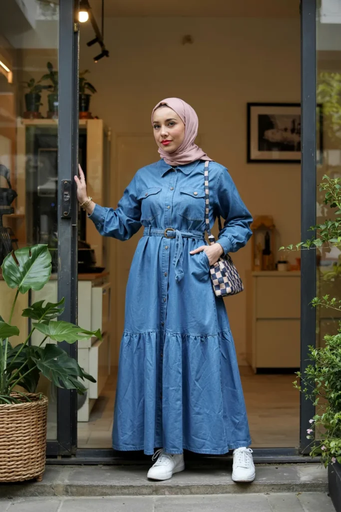 Spring Hijabi Denim Dress Outfit