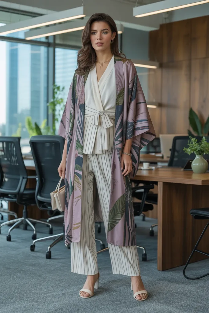 Spring Kimono Inspired Wrap Office Outfit