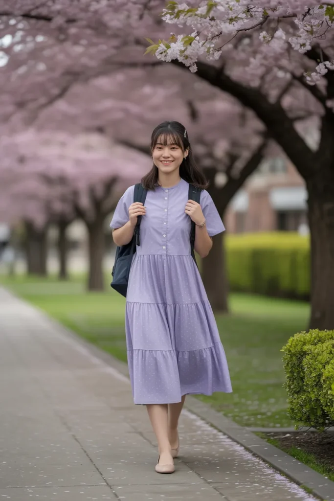 Spring Lavender Layered Midi Dress Outfit
