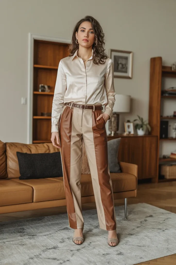 Spring Leather Panel Trousers Work Outfit