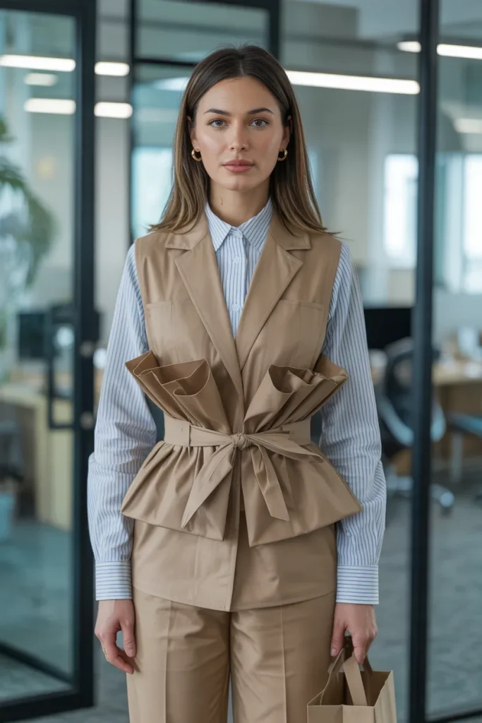 Spring Paper Bag Waist Utility Office Outfit