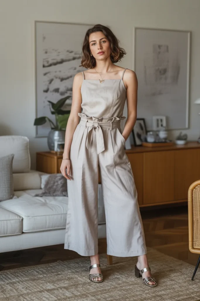 Spring Paperbag Linen Culotte Ensemble Work Outfit