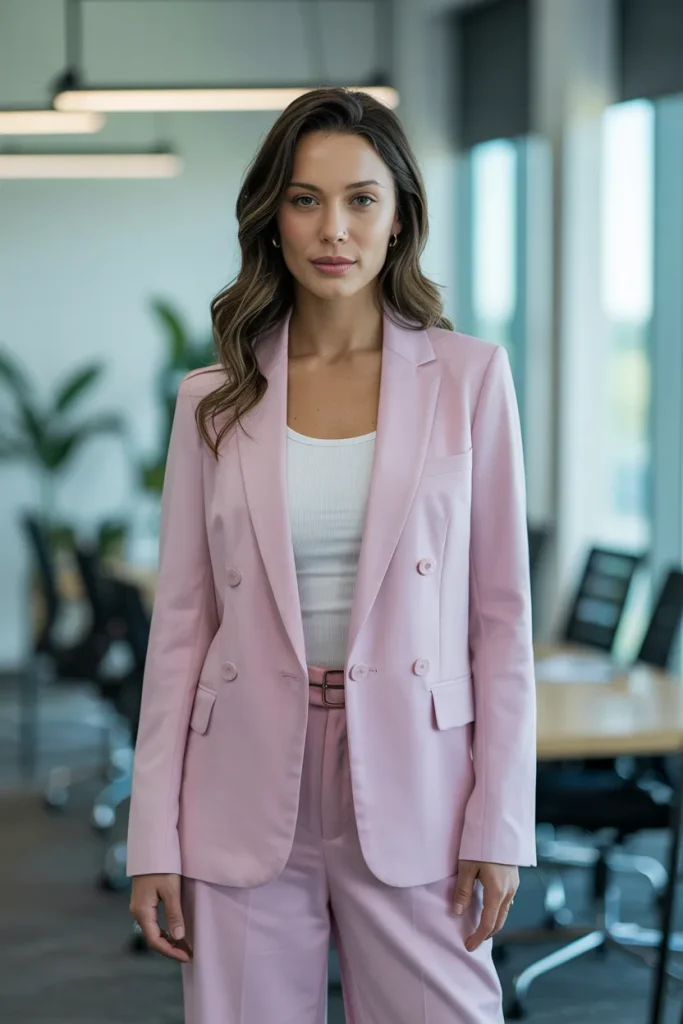Spring Pastel Blazer Paired with Simple Tank