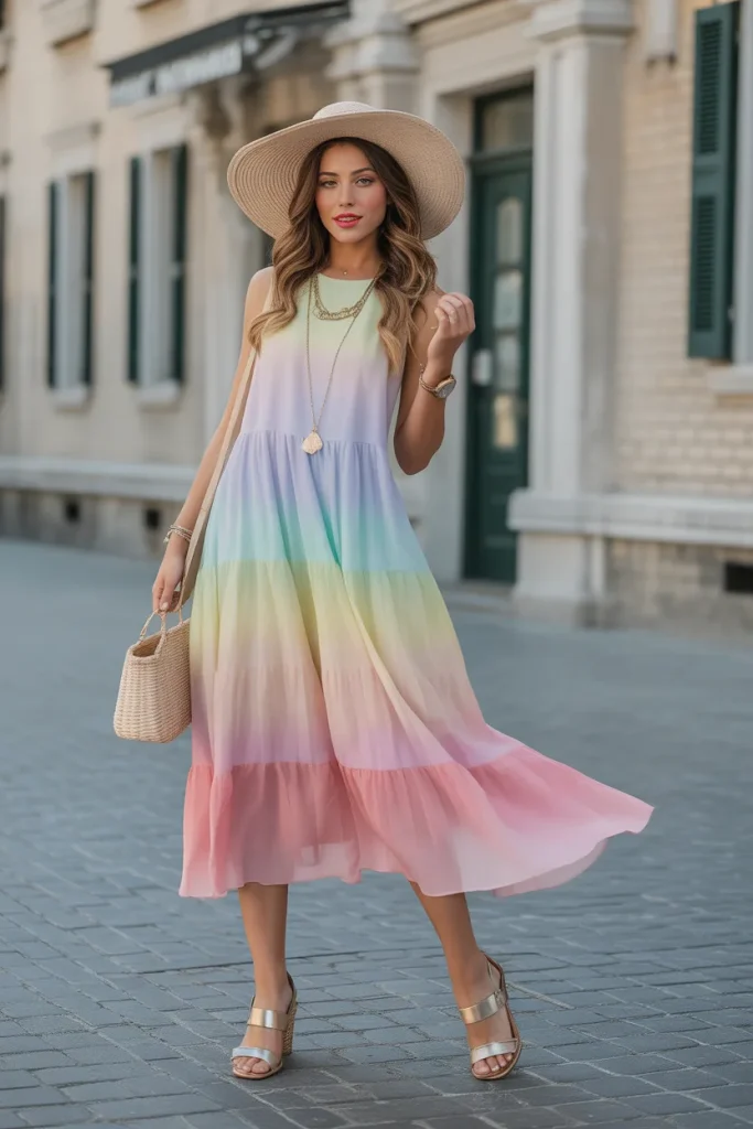 Spring Pastel Gradient Midi Dress Birthday Outfit