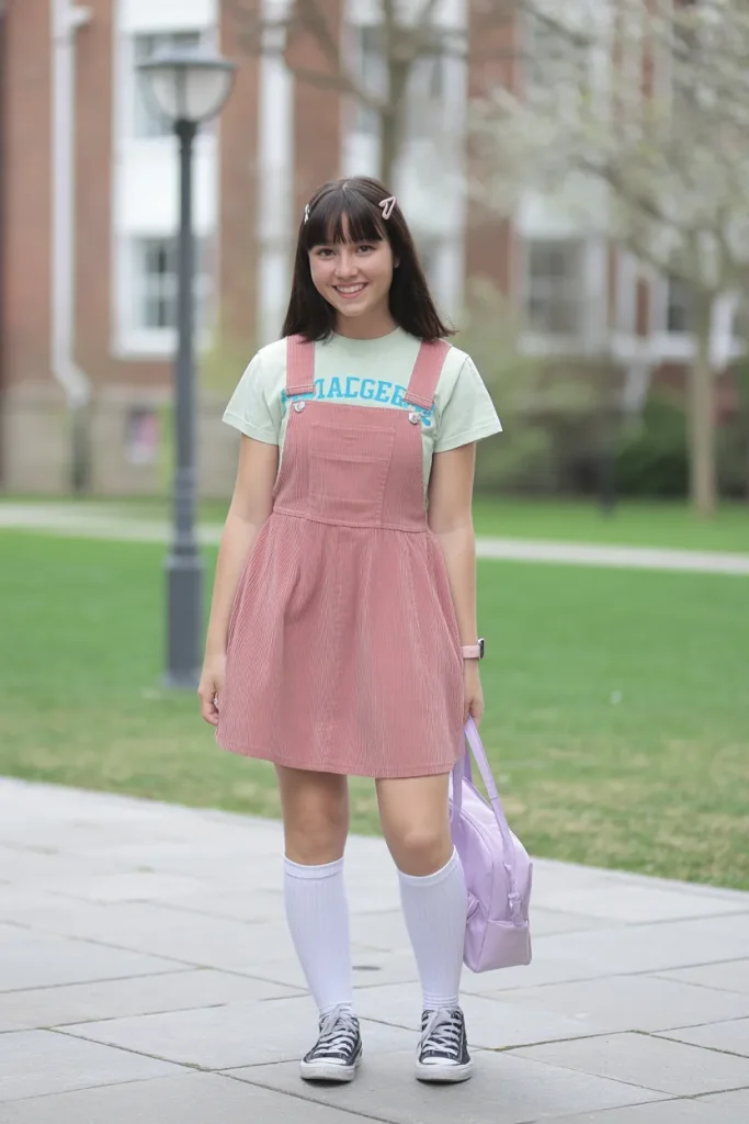 Spring Pinafore Graphic Tee Outfit