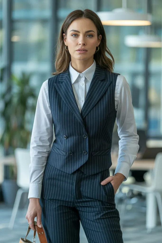 Spring Pinstriped Waistcoat Office Outfit