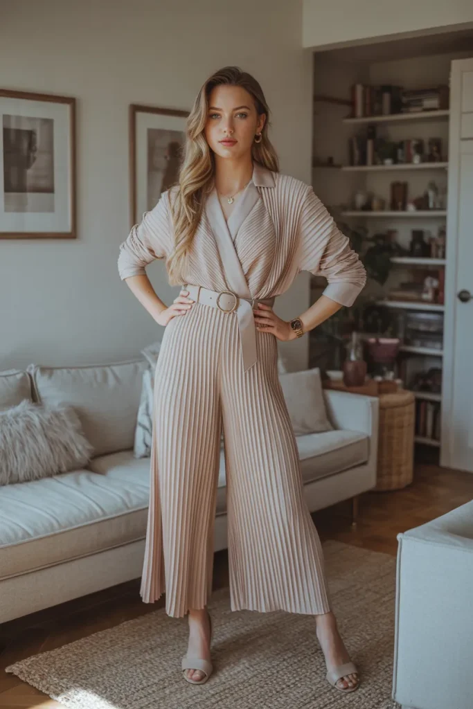 Spring Plisse Culotte Jumpsuit Work Outfit