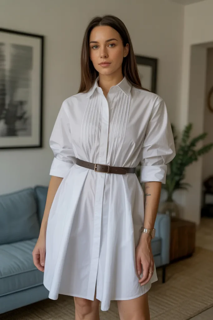 Spring Sculptural Poplin Shirt Dress Work Outfit