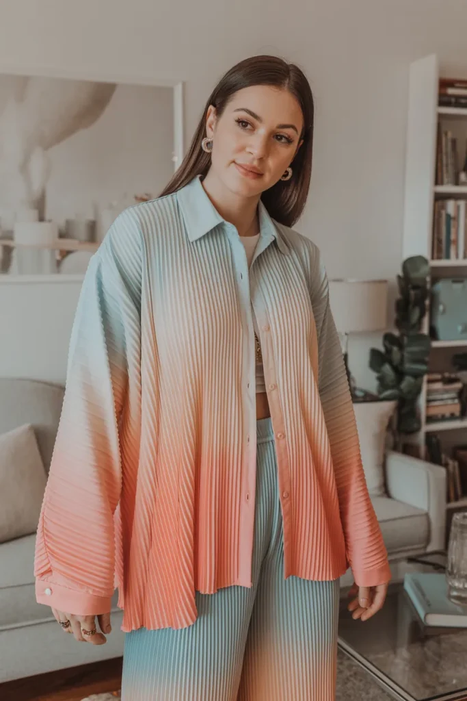 Spring Seashell Tone Ombre Pleated Set Work Outfit