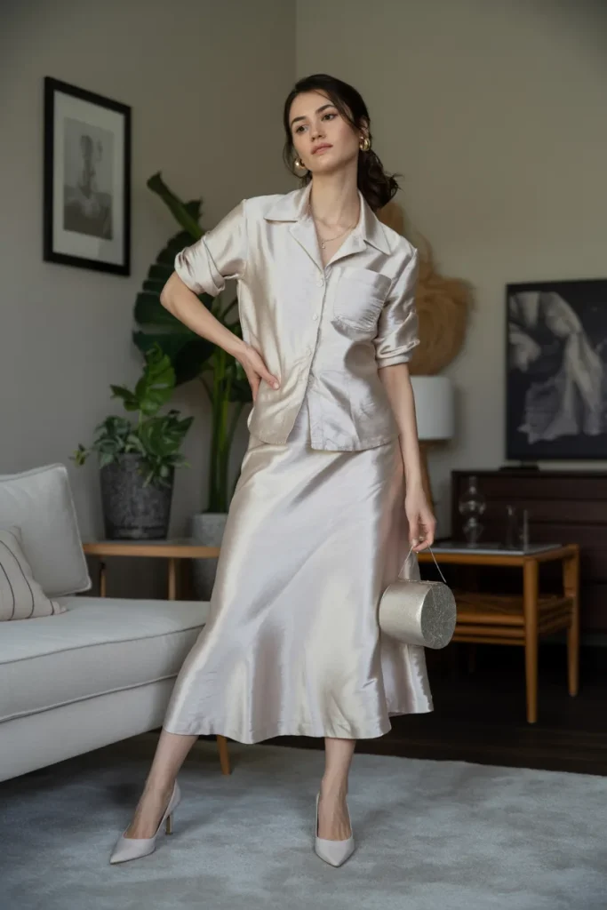 Spring Shantung Silk Coordinates Work Outfit