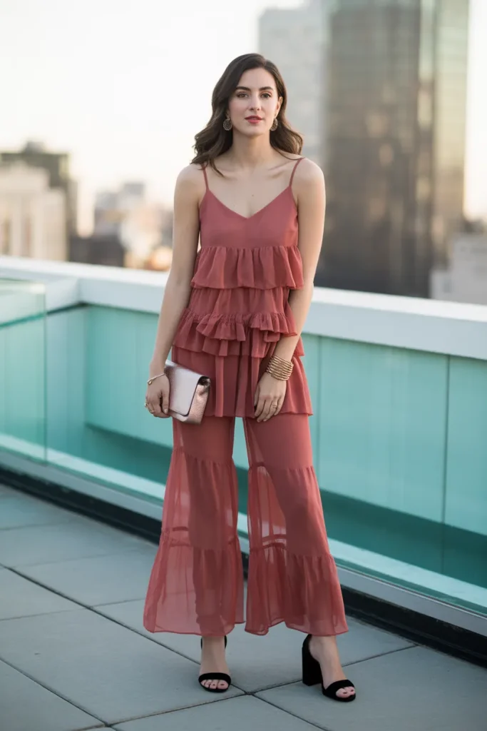 Spring Sheer Ruffled Jumpsuit Dinner Birthday Outfit