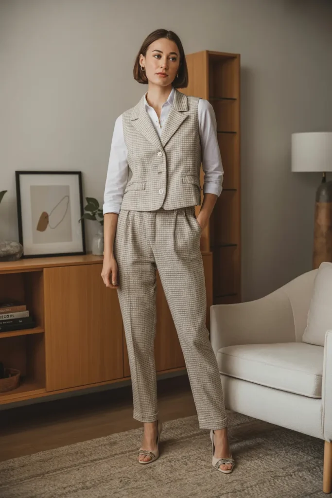 Spring Structured Waistcoat with Matching Tapered Trousers Work Outfit