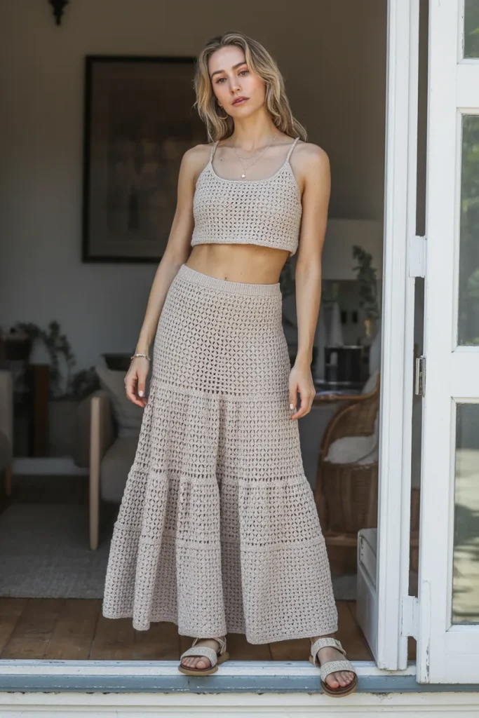Spring Summer Crocheted Tiered Maxi Skirt Collective