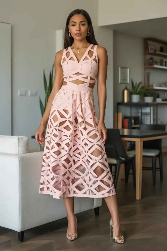 Spring Summer Geometric Cutout Midi Dress Outfit