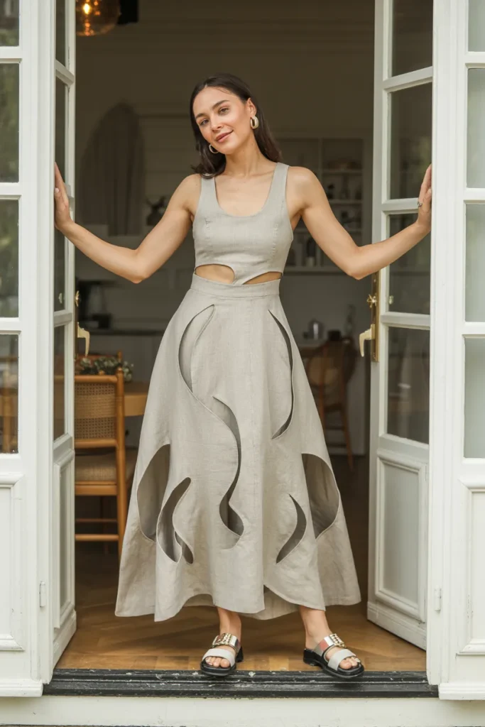 Spring Summer Sculptural Cut Out Linen Blend