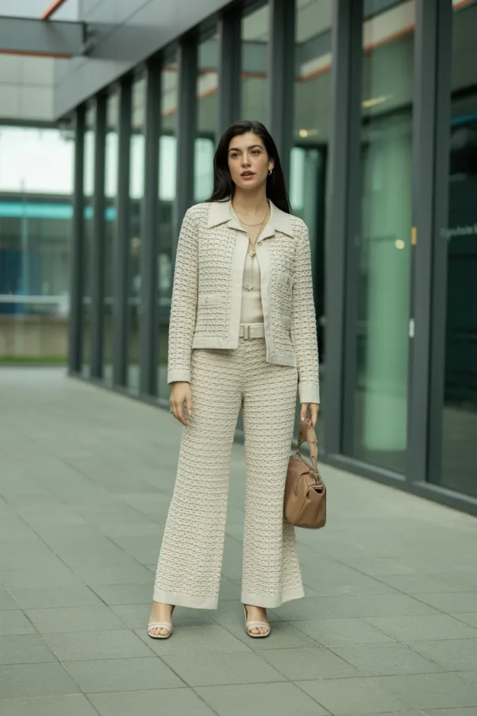 Spring Textured Knit Set Office Outfit
