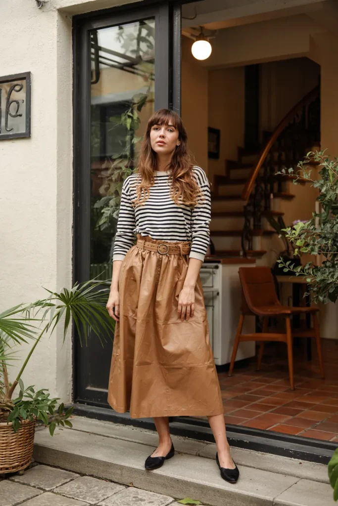 Striped Knit Top and Paperbag Waist Skirt