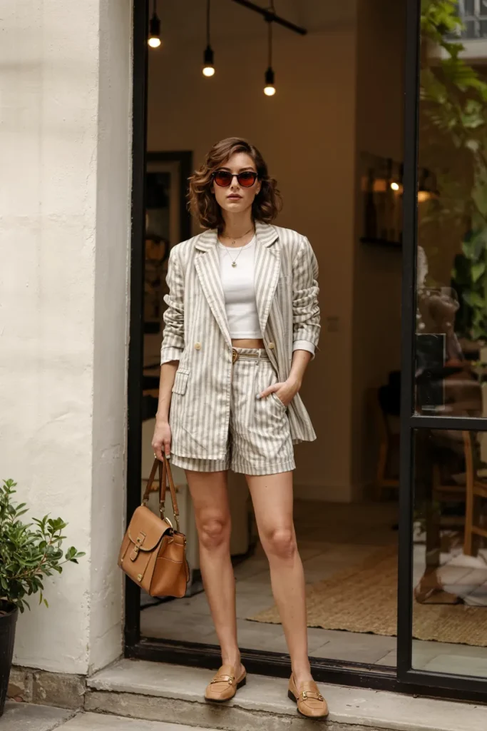 Striped Linen Blazer and Tailored Shorts