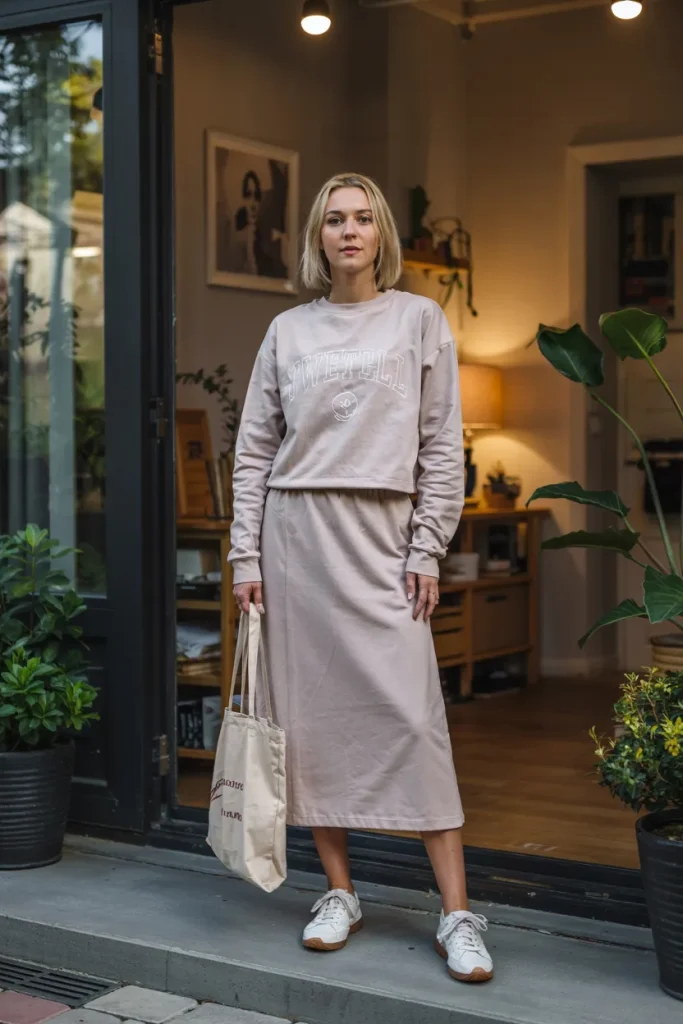 Sweatshirt with a Midi Skirt