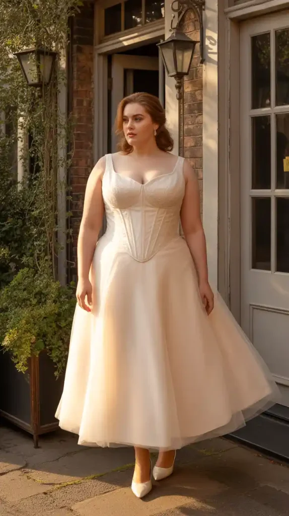 Sweetheart Neckline Corseted Tea Length Wedding Dress