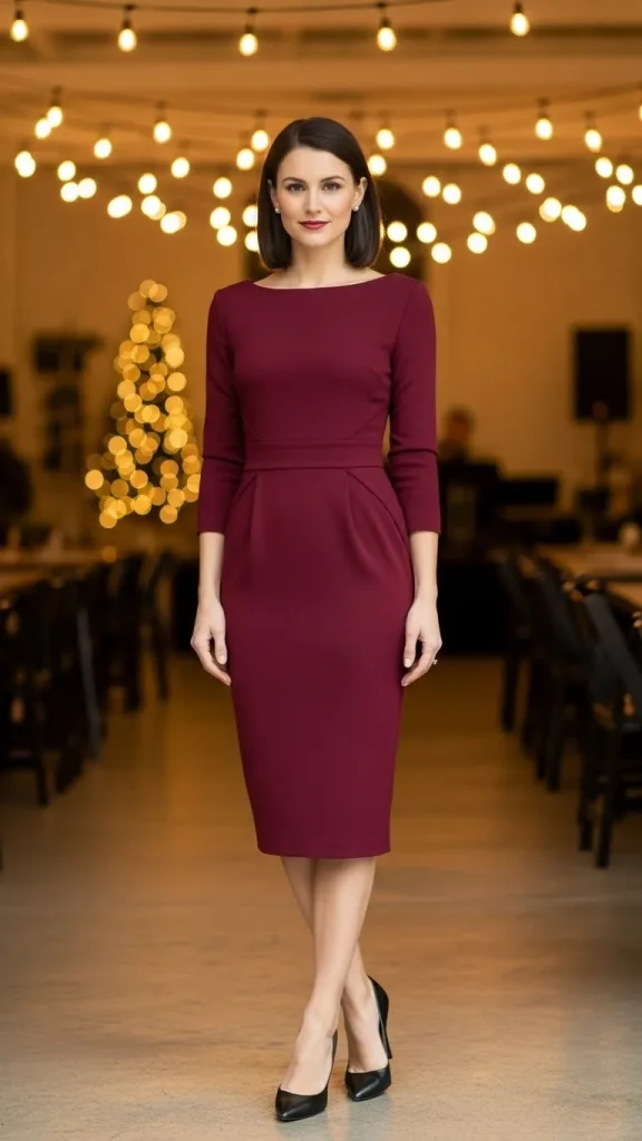 Tailored Burgundy Dress with Heels