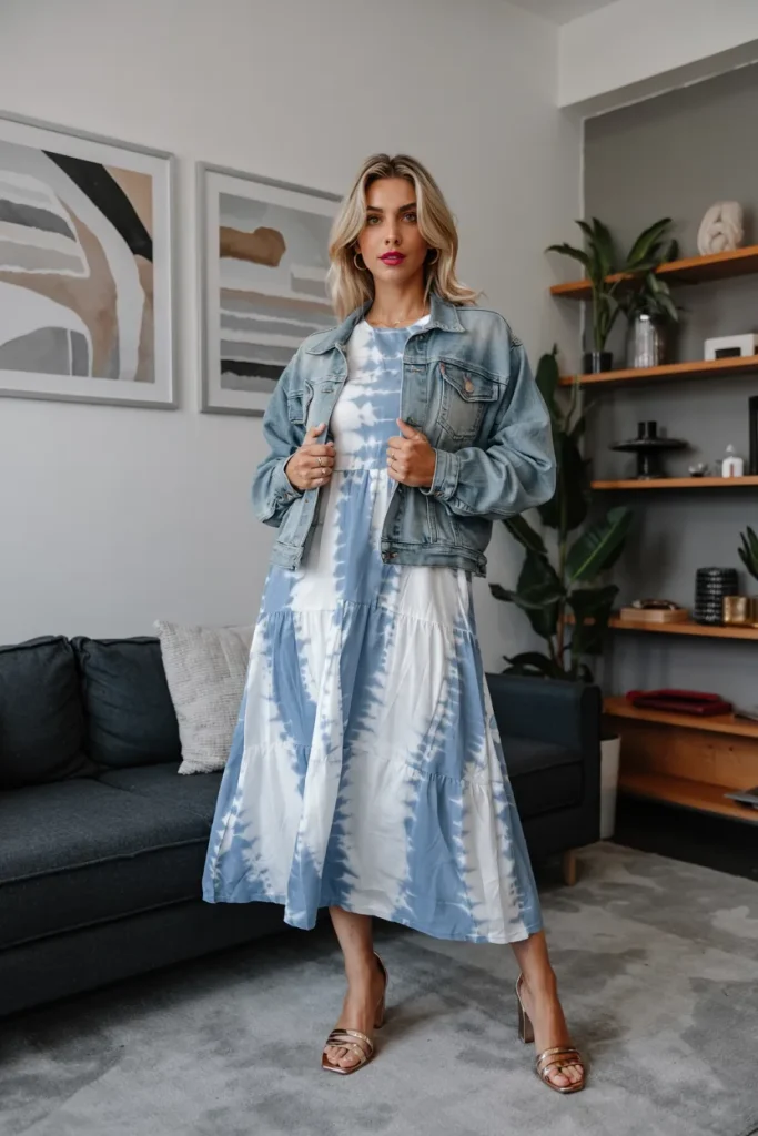 Tie Dye Midi Dress and Denim Jacket