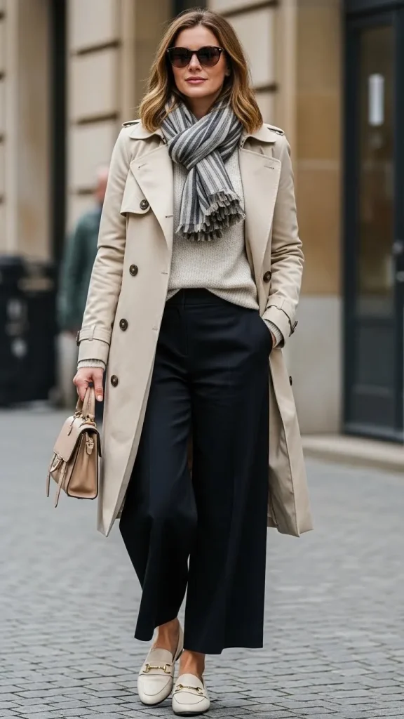 Trench Coat with Wide Leg Pants