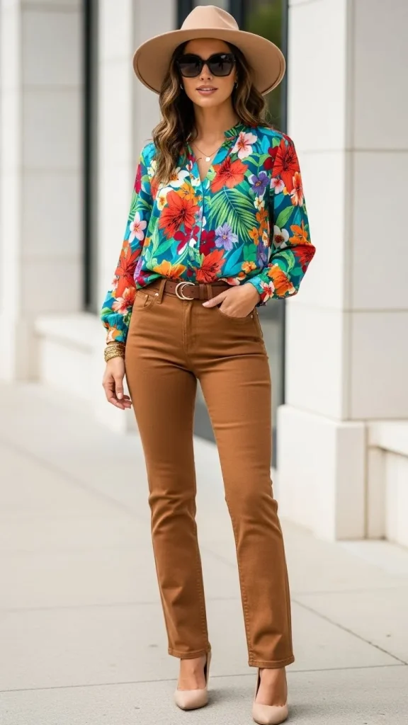 Tropical Feel with a Floral Blouse